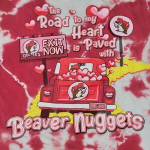 Buc-ee's Red & White Tie-Dye Valentine's SS Unisex Tee "Road To My Heart..."-2XL